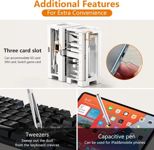 Miniatura 9 de Kit de limpieza de teléfono celular, kit de limpieza para iPhone para puerto de carga, kit de limpieza de teclado para Airpods/Android/USB Blanco