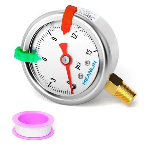Miniatura 15 de MEANLIN MEASURE - Manómetro de presión de 0~60 psi, relleno de glicerina, esfera con cara de 1.5 pulgadas, NPT de 1/8 de pulgada, manómetro de acero