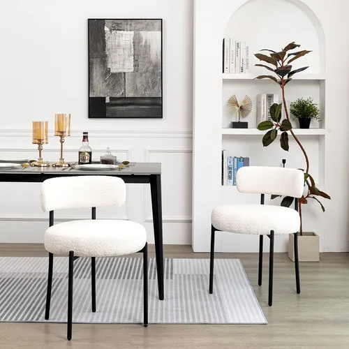 Miniatura 31 de DYHOME - Juego de 2 sillas de comedor de bouclé negro, sillas de cocina modernas de mediados de siglo con respaldo curvo y patas de metal, sillas