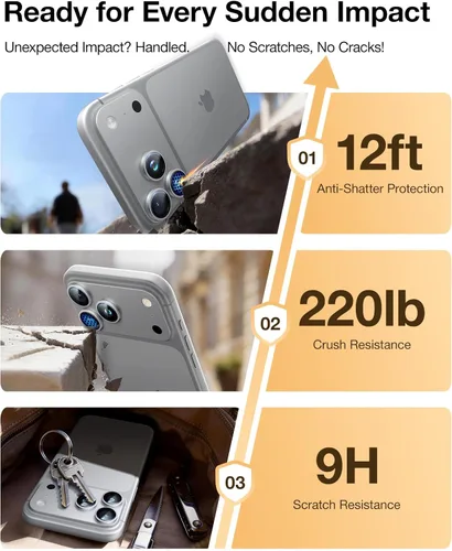 Miniatura 5 de UltraGlass UNBREAK TOP 9H+ Vidrio para iPhone 17 Pro Max, Protector de Lente de Cámara 17 Pro [NO.1 de Grado Militar Irrompible] Protector de Cámara