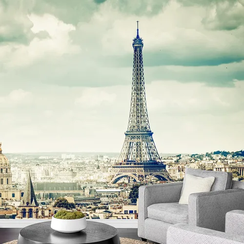 wall26 Adhesivo mural removible para pared, tormenta, nube, torre Eiffel, vista de París, paisaje urbano, fotografía, realismo, bohemio, paisaje