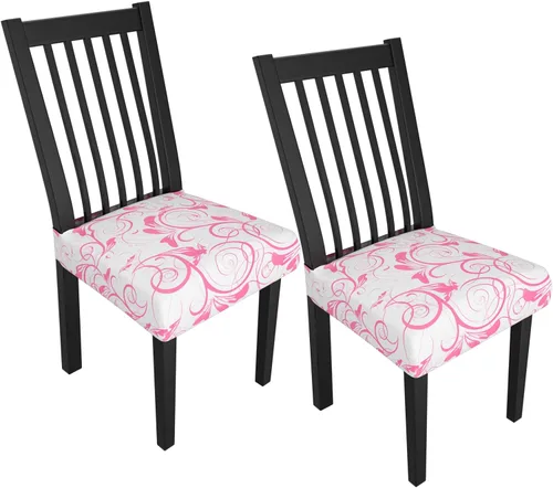Miniatura 32 de Juego de 4 fundas elásticas para sillas de comedor, fundas para sillas de comedor con estampado floral, fundas para asientos de sillas con estampado