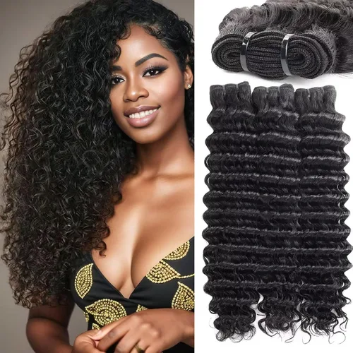 Miniatura 18 de Manojos de cabello humano ondulado profundo de 12, 14, 16 pulgadas, paquetes de ondas de agua, 100% sin procesar, 10A, cabello humano virgen