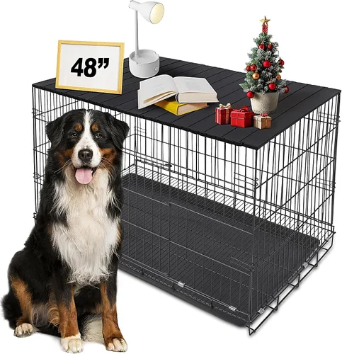Miniatura 12 de Decoración de jaula de perro de metal con imanes para jaula de 36 pulgadas, decoración de jaula de aluminio plegable para perros, mesa decorativa