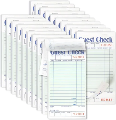 Miniatura 19 de FMP Brands Libros de cheques de invitados para servidores, papel de bloc de notas de servidor, total de 500 hojas (10 blocs), azul con recibo