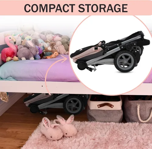 Miniatura 5 de Dolls To Play Cochecito Convertible de Muñeca Bebé para Niños, Mango Ajustable Carrito Buggy Plegable con Toldo y Cesta de Almacenamiento, Ruedas