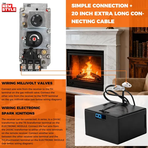 Miniatura 7 de Kit de control remoto para chimenea de gas, control remoto de encendido/apagado, para sistema de válvula de milivoltio, reemplazo para skytech