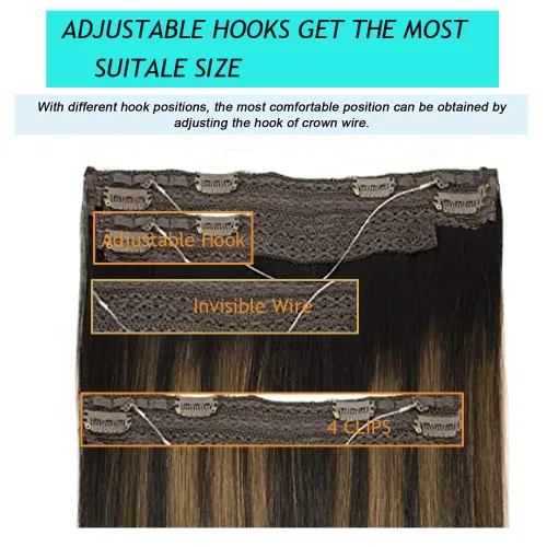 Miniatura 4 de Extensiones de cabello con alambre negro, extensiones de cabello balayage, extensiones de cabello con alambre de cabello humano, 14 pulgadas 70 g