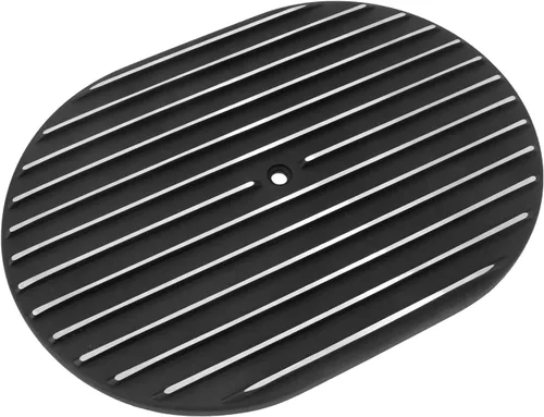 Miniatura 4 de Conjunto universal de filtro de aire ovalado de aluminio pulido de 12 pulgadas, color negro, totalmente aletado, se adapta a carburadores de cuello