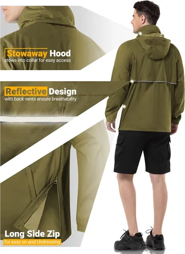 Miniatura 25 de Outdoor Ventures Chaqueta de lluvia para hombre, impermeable, ligera, plegable, para senderismo, golf, correr