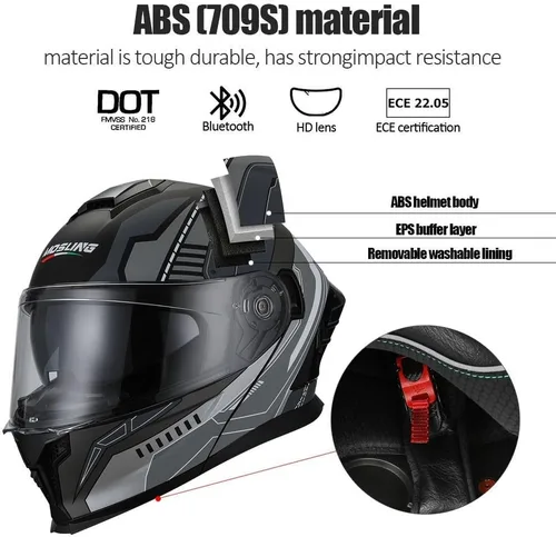Miniatura 2 de Casco modular de motocicleta Bluetooth aprobado por DOT, abatible de cara completa con doble visera antivaho integrada, forro extraíble lavable