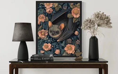 Miniatura 4 de Póster de Arte de Murciélago, Estilo William Morris Retro de Mediados de Siglo Botánico Victoriano Dark Academia Decoración Gótica Galería 10a Bate