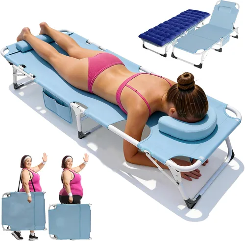 Miniatura 11 de ABORON Silla de bronceado resistente, silla de descanso plegable de 5 posiciones para exteriores con almohadilla, silla de playa portátil para tomar