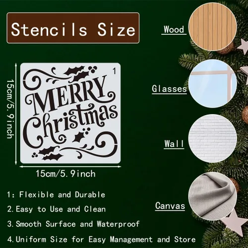 Miniatura 7 de Plantillas navideñas para pintar madera, 16 unidades, 6 pulgadas, reutilizables, grandes, plantillas de Navidad para adornos, manualidades, 16