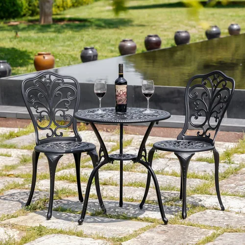Miniatura 2 de Juego de Bistró para Exteriores de 3 Piezas, Mesa de Bistró de Aluminio Fundido y Juego de Sillas de 2, Juego de Mesa de Patio Pequeña para Porche