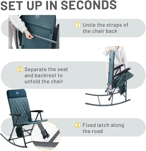 Miniatura 9 de Timber Ridge Silla mecedora ajustable de 3 niveles, respaldo alto acolchado ergonómico, soporta 300 libras, balancín estable antipunta, reposabrazos