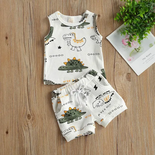Miniatura 5 de CIYCUIT Conjunto de 2 piezas de ropa de verano para bebé, ropa de playa, sin mangas, pantalones cortos