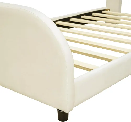 Miniatura 7 de Cama de plataforma tapizada de tamaño individual con cabecero en forma de oso y rayas de luz incrustadas, bonito marco de cama de plataforma