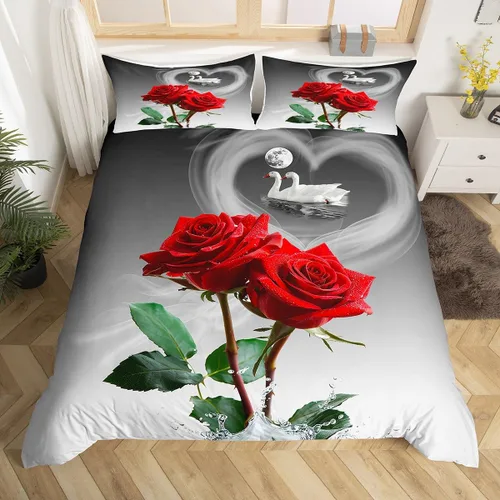 Miniatura 14 de Juego de funda de edredón con diseño floral de rosas arcoíris para niños, niñas y mujeres, funda de edredón colorida para parejas, enamorados, día