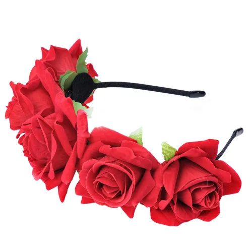 Miniatura 8 de WLBON Diadema de rosas de Halloween, corona de hojas de flores, bandas para el cabello, diadema de hojas florales, diadema para mujer, Navidad