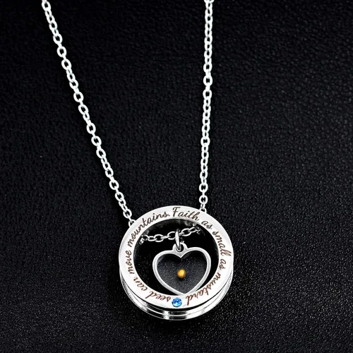 Miniatura 4 de Uloveido Collar de anillo redondo de círculo cristiano grabado fe tan pequeña como una semilla de mostaza puede mover montañas Y958
