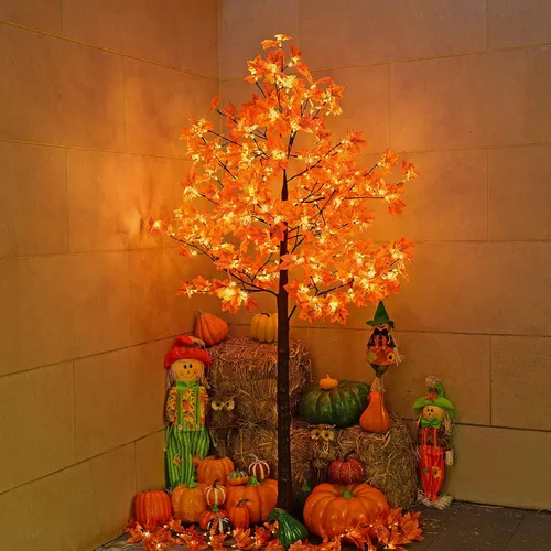 Miniatura 8 de LIGHTSHARE 2 piezas de 4 pies 144 LED (72 LED cada uno) árbol de arce iluminado artificial blanco cálido para Halloween, decoración de otoño