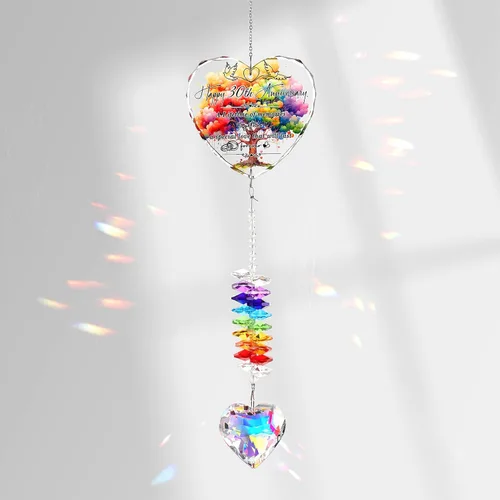 Miniatura 9 de Atrapasoles de 15 aniversario para parejas, esposa, marido, 15 años de matrimonio, decoración colgante de cristal, corazón, arco iris, recuerdo