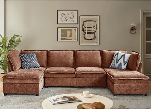 Miniatura 29 de HULALA HOME Sofá seccional modular, sofá grande en forma de U de 8 asientos con otomano de almacenamiento, sofá cómodo de chenilla con asiento