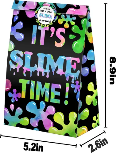 Miniatura 4 de 24 bolsas de golosinas de slime, bolsas de dulces con calcomanías, bolsas de regalo de limo con temática de limo para fiestas de cumpleaños