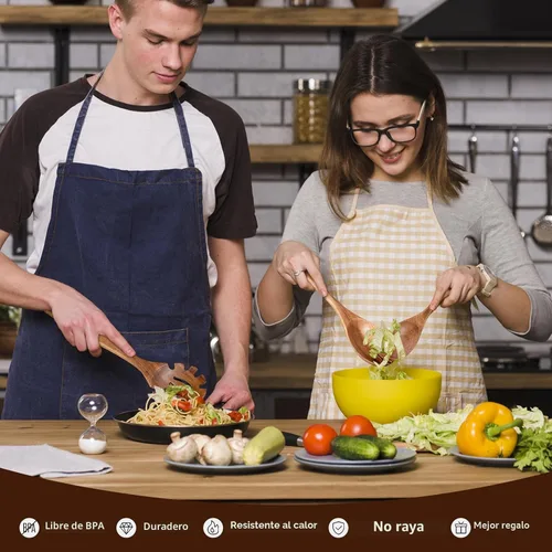 Miniatura 2 de Cucharas de madera para cocinar, juego de utensilios de cocina de madera de madera maciza natural, incluye cucharas, espátulas, cucharones, cuchara