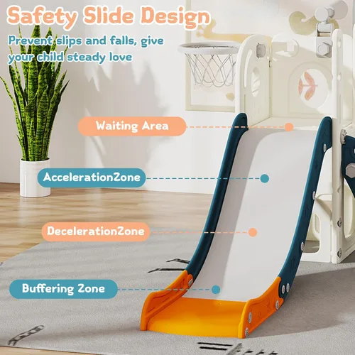 Miniatura 4 de Tobogán 6 en 1 para niños pequeños, deslizador para niños de 1 a 3 años, conjunto de juegos de interior y exterior con aro de baloncesto