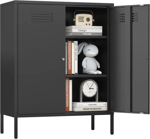 Miniatura 6 de Gabinete de almacenamiento de metal, soporte de TV de 2 puertas, armario decorativo con puertas y estante ajustable, armario de metal, mesita