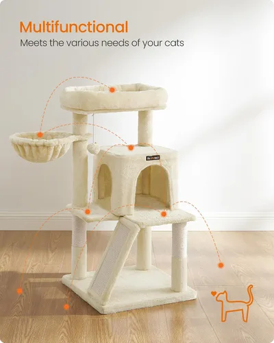 Miniatura 3 de Feandrea Árbol para gatos, torre para gatos de 37.8 pulgadas, condominio de varios niveles con perca ensanchada, postes rascadores y rampa, cueva