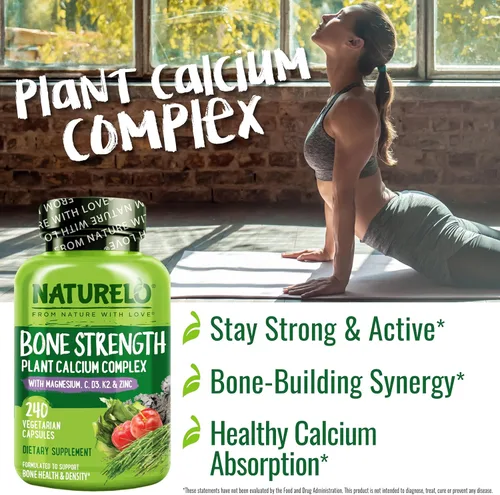 Miniatura 2 de NATURELO Suplemento de Calcio – con Vitamina C, Vitamina D3, K2, y Calcio Magnesio Zinc para la Fortaleza Ósea con Calcio 600mg – a Base de Plantas