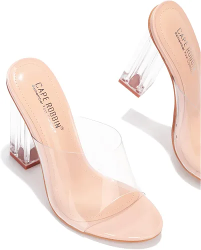 Miniatura 3 de Cape Robbin Fusion - Tacones altos transparentes de bloque grueso para mujer botines transparentes para mujer Claro