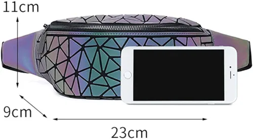 Miniatura 2 de Riñoneras para mujeres y hombres, bolsa holográfica luminosa para el pecho, paquete de cintura geométrica para viajes, festivales, correr, deportes