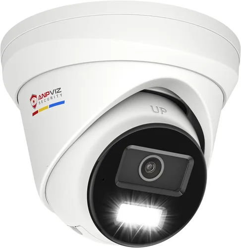 Anpviz Cámara IP 4K PoE al aire libre, Cámara inteligente de torreta de luz dual de 8 MP, detección de humanos/vehículos, lente gran angular de