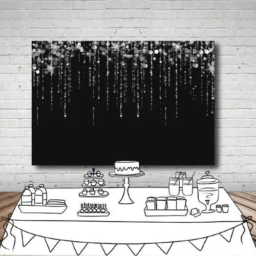 Miniatura 4 de MEHOFOND Fondo de fotos negro y plateado con purpurina Bokeh gris brillante para adultos, decoraciones de fiesta de feliz cumpleaños, pancartas