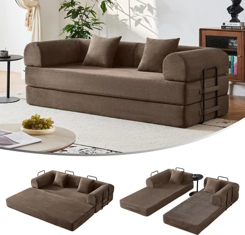 Miniatura 13 de Sofá cama convertible de pana de 79 pulgadas, sofá cama de asiento profundo, sofá cama con cama extraíble, sofá modular para piso de apartamento
