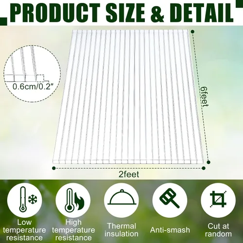 Miniatura 2 de Tatuo Paquete de 6 paneles de policarbonato para invernadero de 6 x 2 x 0.24 pulgadas, paneles de techo de doble pared, impermeables, con protección
