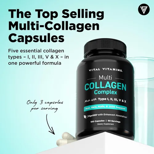 Miniatura 2 de Vital Vitamins Píldoras de colágeno múltiple para mujeres y hombres (paquete de 2) – Péptidos de colágeno hidrolizados – Tipo I, II, III, V, X