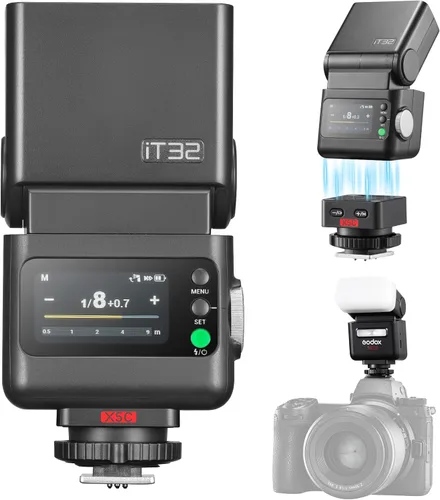 Godox iT32 TTL HSS Flash para Canon con disparador X5-C, 1/80000s HSS 2.4G kit inalámbrico fuera de la cámara, liberación rápida magnética y USB-C