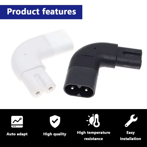 Miniatura 6 de Adaptador de CA de ángulo recto IEC320 C7 a C8, 90 grados C7 hembra a C8 macho 2 pines figura 8 convertidor de enchufe de alimentación de CA, negro