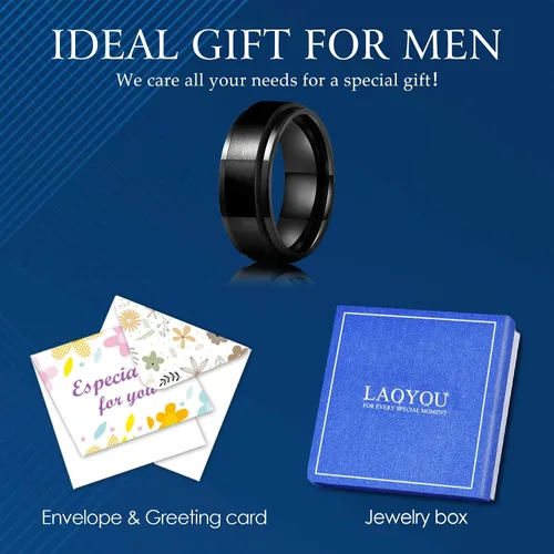 Miniatura 26 de LAOYOU Anillo giratorio para hombre para alivio de la ansiedad 0.315 in de acero inoxidable negro anillo de ansiedad con incrustaciones de cadena
