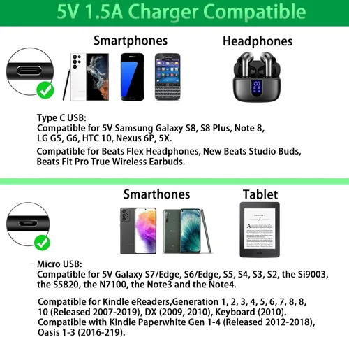 Miniatura 4 de Fuente de alimentación de 5 V 1.5 A, cargador de 5 voltios con puertos tipo C y micro USB, para Kindle de 5 voltios, teléfonos inteligentes