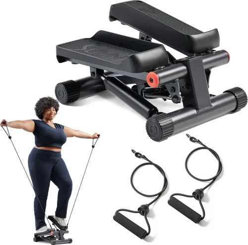 Sunny Health & Fitness Mini Steppers for Exercise at Home, Stair Step Workout Machine with Resistance Bands, Full Body Cardio Equipment, Optional