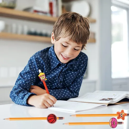 Miniatura 6 de Zddaoole 60 piezas de decoración para lápices, diferentes diseños de clip para lápices, adecuado para premios escolares, recompensas de aula, idea