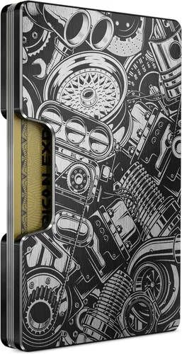 Miniatura 16 de Cartera de aluminio grabada para hombre, clip delgado para dinero y tarjetero con acabado grabado. Bloqueo RFID mejorado, carteras compactas, únicas