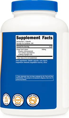 Miniatura 5 de Nutricost Extracto de raíz de jengibre 2,200 mg, 240 cápsulas - Sin gluten, sin OMG, 550 mg de extracto 4:1