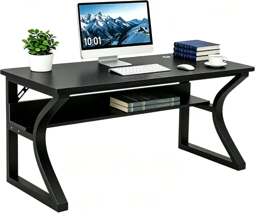 Miniatura 13 de Escritorio para computadora de 47 pulgadas, escritorio de oficina en casa con estante de almacenamiento, mesa de estudio resistente con marco
